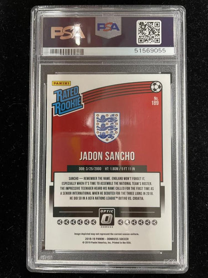 2018-19 Donruss England Jadon Sancho Base Optic trading card with authentication and grading