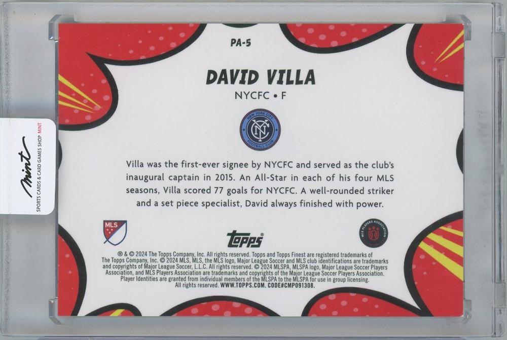 2024 TOPPS Finest MLS MLS Pop Art Orange Refractors / DAVID VILLA(NYCFC) 13/25