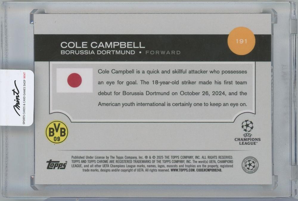 2024-25 TOPPS UEFA Japan Edition Soccer Pink Mojo Refractor #191 / COLE CAMPBELL(Borussia Dortmund) 034/125
