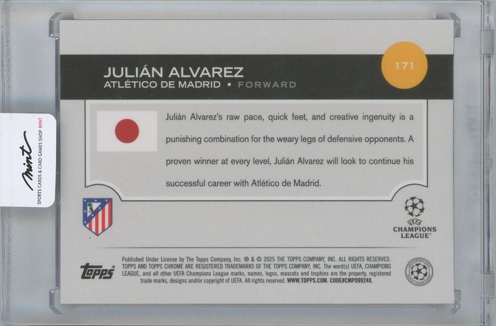 2024-25 TOPPS UEFA Japan Edition Soccer Pink Mojo Refractor #171 / JULIAN ALVAREZ(Atletico de Madrid) 007/125