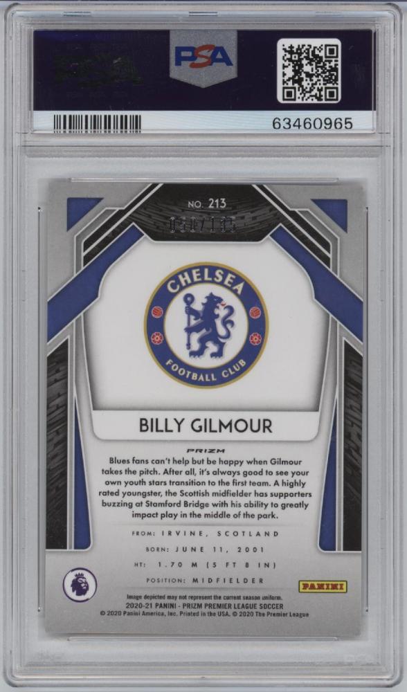 PSA9 graded 2020-21 Panini Prizm Premier League Red Mojo Prizm Billy Gilmour card 058 of 135