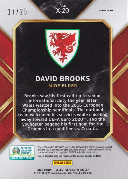2020 Panini Select UEFA Euro Preview Wales David Brooks X-Factor Silver Parallel card numbered 17 out of 25
