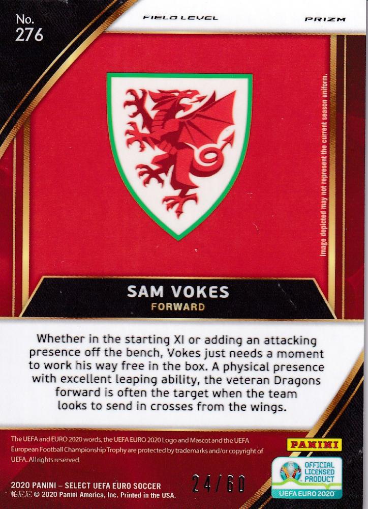 2020 Panini Select UEFA Euro Preview trading card of Wales player Sam Vokes Base Field Level White Parallel numbered 24 of 60