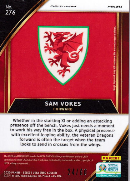 2020 Panini Select UEFA Euro Preview trading card of Wales player Sam Vokes Base Field Level White Parallel numbered 24 of 60