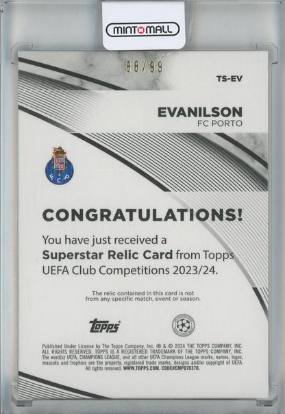 2023-24 Topps UEFA Club Competitions Evanilson Superstar Relics Blue Foil #TSEV88/99 FC Porto