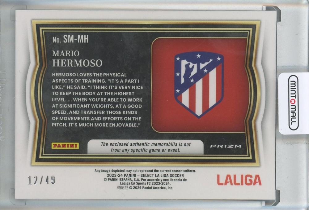 2023-24 Select La Liga Mario Hermoso Autographed Memorabilia Purple12/49 Atletico de Madrid