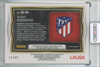 2023-24 Select La Liga Mario Hermoso Autographed Memorabilia Purple12/49 Atletico de Madrid