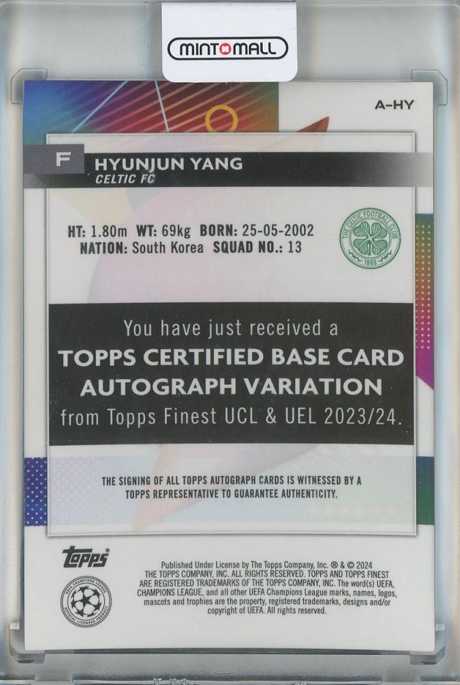 2023-24 Finest UEFA Club Competition Hyunjin Yang Autographs #AHY099/150 Celtic FC