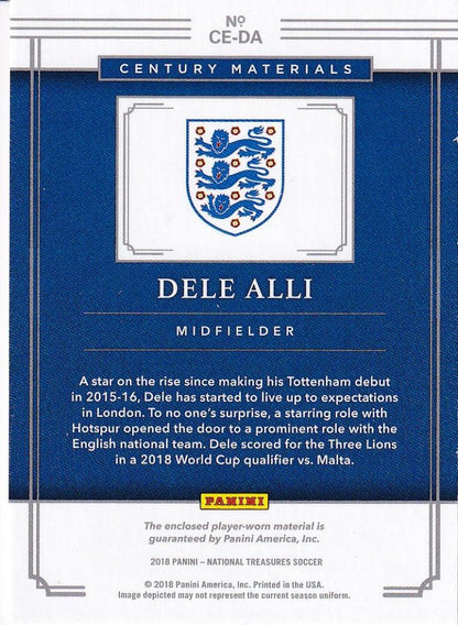 2018 Panini National Treasures England Dele Alli Century Materials Bronze patch trading card numbered 01 of 35