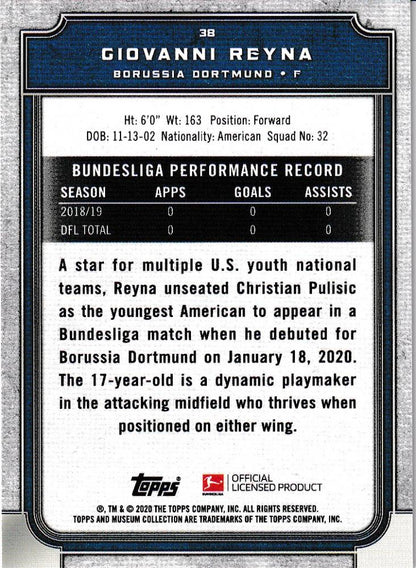 2019-20 Topps Museum Collection Borussia Dortmund Giovanni Reyna Base trading card
