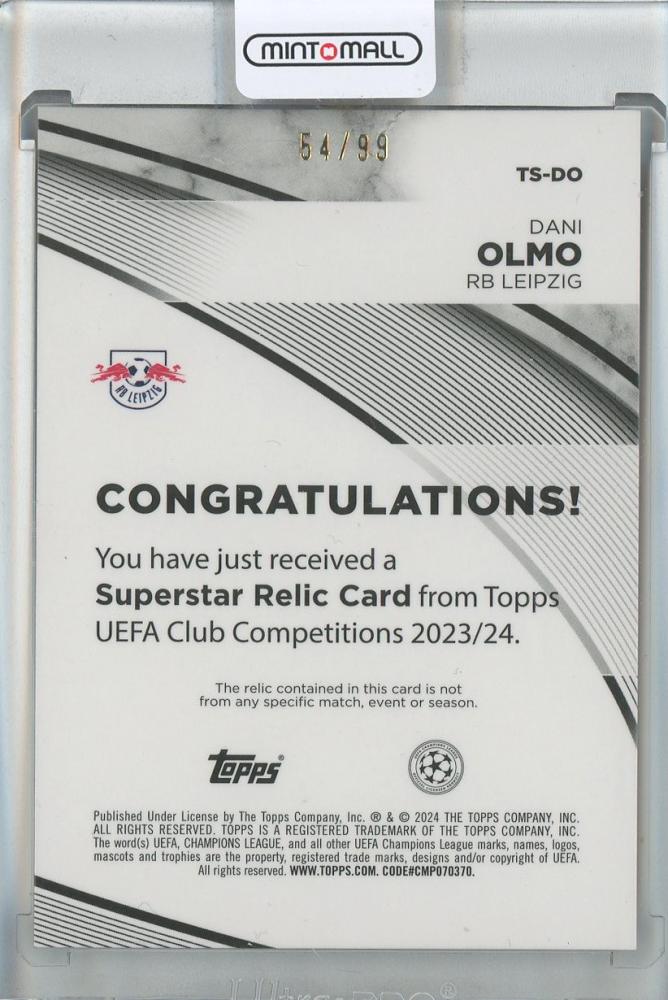 2023-24 Topps UEFA Club Competitions Dani Olmo Superstar Relics Blue Foil #TSDO54/99 RB Leipzig