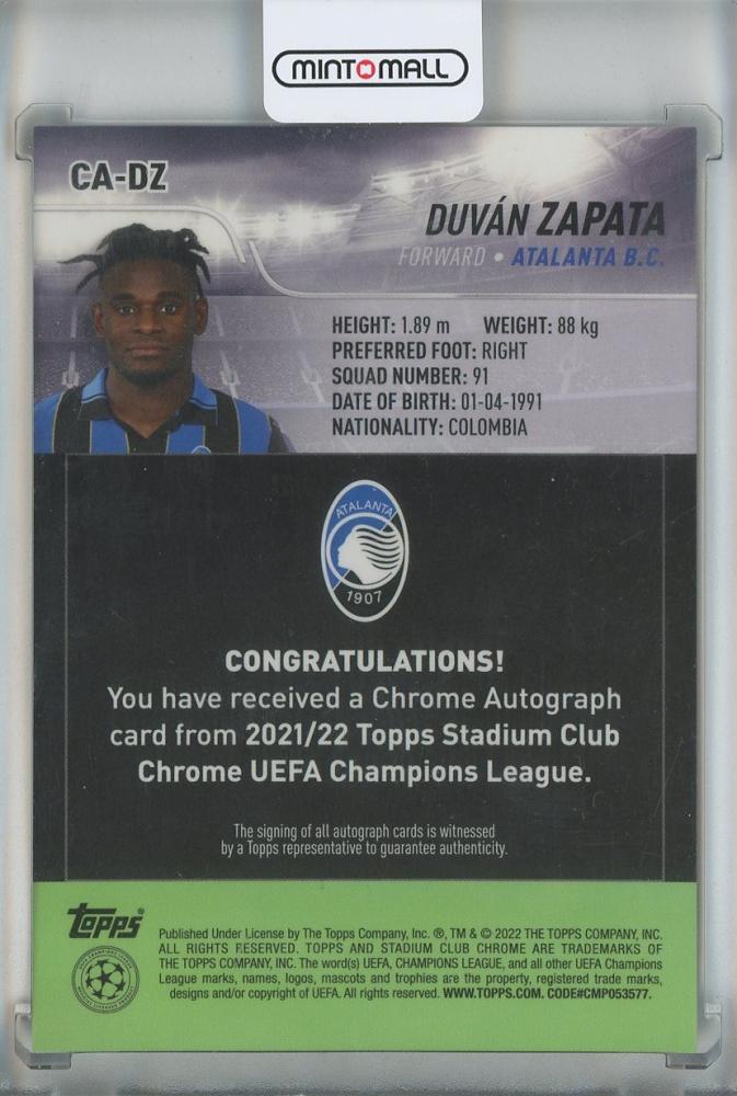 2021-22 Stadium Club Chrome UEFA Champions League Duvan Zapata Autographs #CADZ Atalanta BC