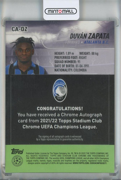 2021-22 Stadium Club Chrome UEFA Champions League Duvan Zapata Autographs #CADZ Atalanta BC