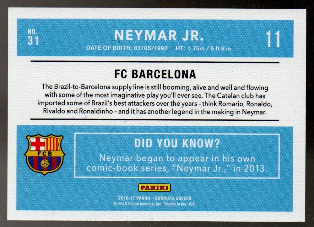 2016-17 Panini Donruss trading card of Neymar Jr #31 commemorating FC Barcelona 35th Anniversary
