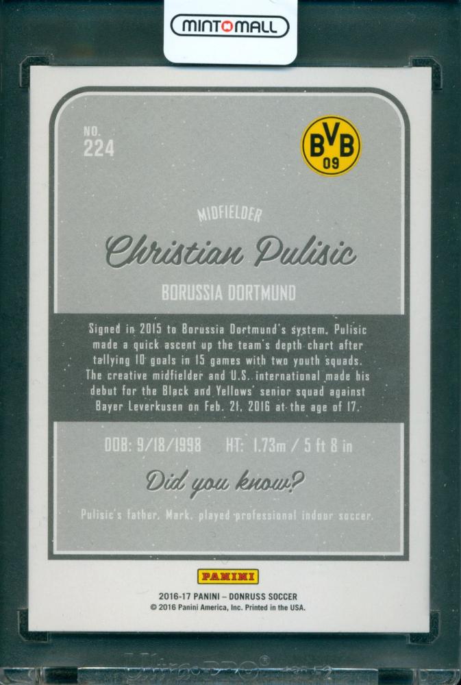 2016-17 PANINI DONRUSS Christian Pulisic Donruss Debuts Gold Borussia Dortmund
