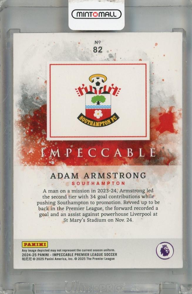2024-25 Panini Impeccable Premier League Adam Armstrong Ruby #82 Final Number 15/15 Southampton with Back Side Damage