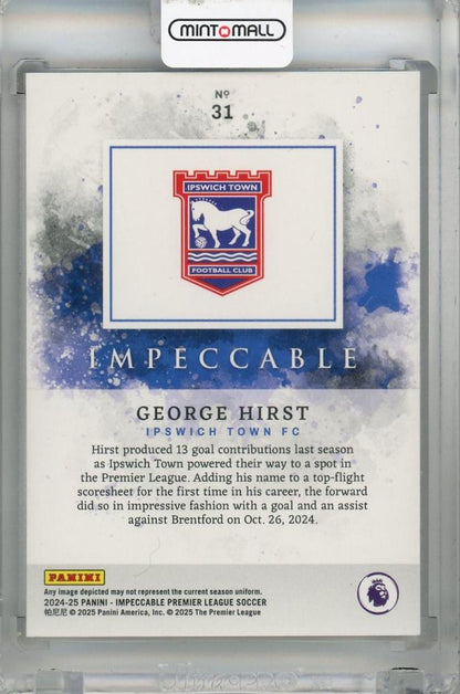 2024-25 Panini Impeccable Premier League George Hirst Ruby & Silver #31 RC02/11 Ipswich Town FC