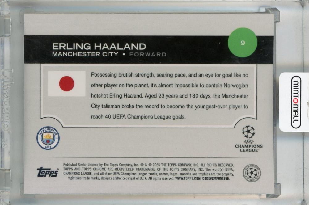 2024-25 Topps UEFA Japan Edition Erling Haaland Base Chrome Cherry Blossom Refractor Variations #9 ※裏面傷あり Manchester City
