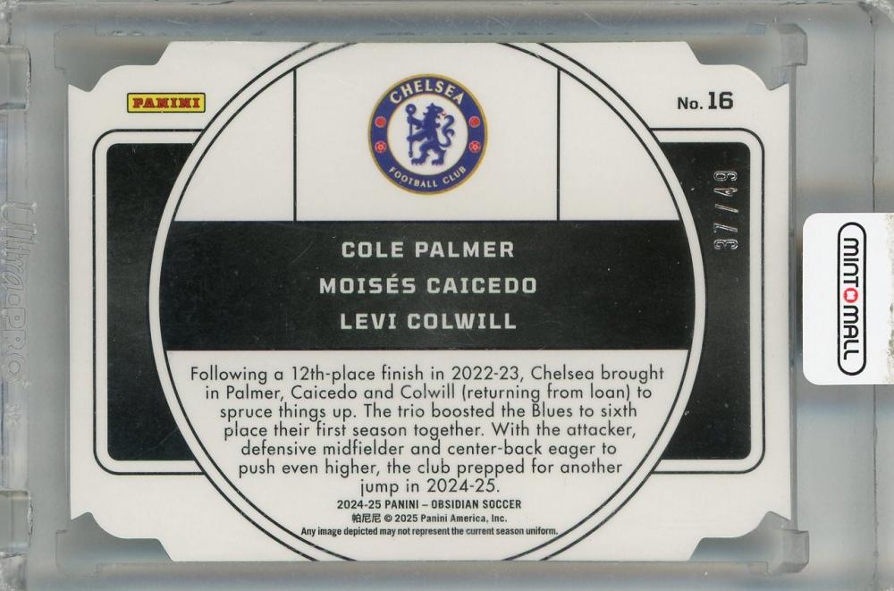 2024-25 Panini Obsidian Cole Palmer/Moises Caicedo/Levi Colwill Nucleus Electric Etch Purple #1637/49 Chelsea FC