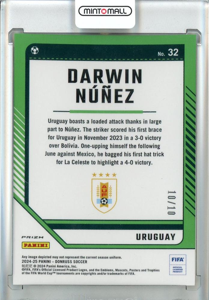 2024-25 Panini Donruss Soccer Darwin Nunez Base/Gold Parallels/#3210/10 Uruguay