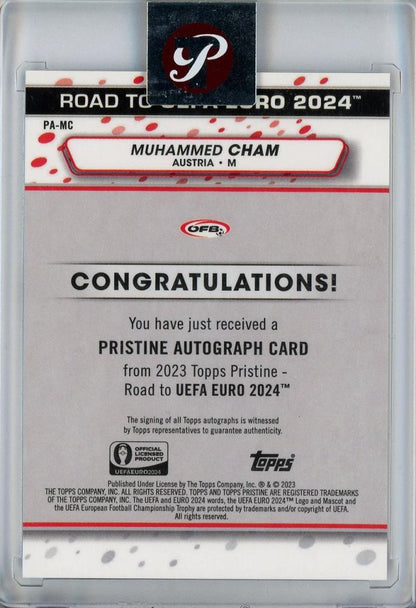 2023 Topps Pristine Road to UEFA Euro 2024 Muhammed Cham Pristine Autograph/National Debut Austria *minor stain on back