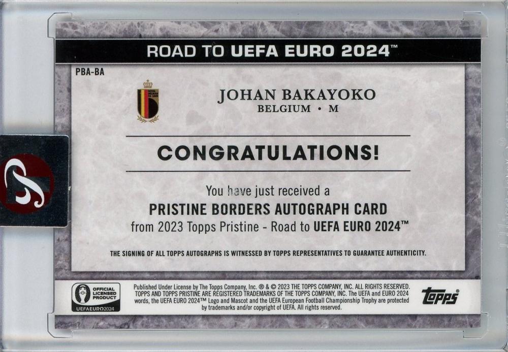 2023 Topps Pristine Road to UEFA Euro 2024 Johan Bakayoko Pristine Borders Autograph/National Debut/Orange Refractor07/25 Belgium