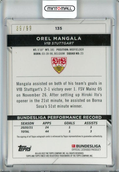 2021-22 Topps Finest Bundesliga Orel Mangala Autograph/Purple Refractor/#13539/99 VfB Stuttgart