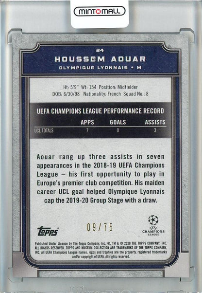 2019-20 Topps Museum Collection UEFA Champions League Houssem Aouar Sapphire/#2409/75 Olympique Lyonnais