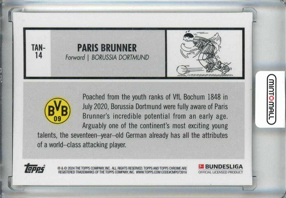 2023-24 Topps Chrome Bundesliga Soccer Paris Brunner RC/1963 Topps/Gold Refractors Parallels/#TAN-1430/50 Borussia Dortmund