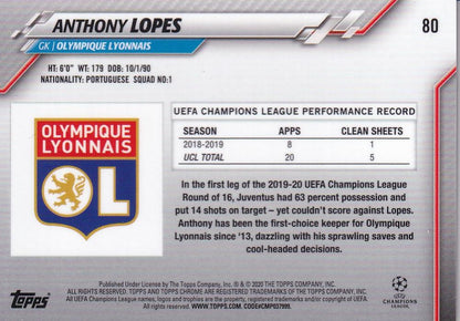 2019-20 Topps Chrome UEFA Champions League Anthony Lopes Base Orange Carbon Fiber parallel card
