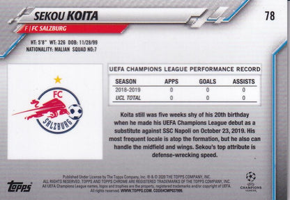 2019-20 Topps Chrome UEFA Champions League football card Sekou Koita FC Salzburg Base Blue Bubbles Parallel