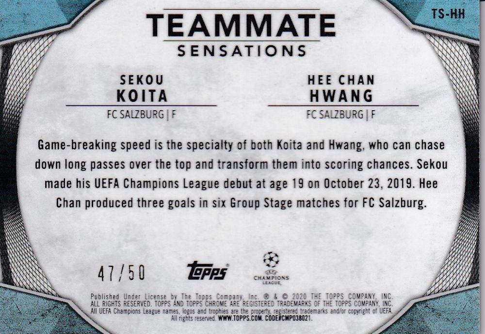 2019-20 Topps Chrome UEFA Champions League FC Salzburg Hee Chan Hwang Sekou Koita Gold Parallel trading card