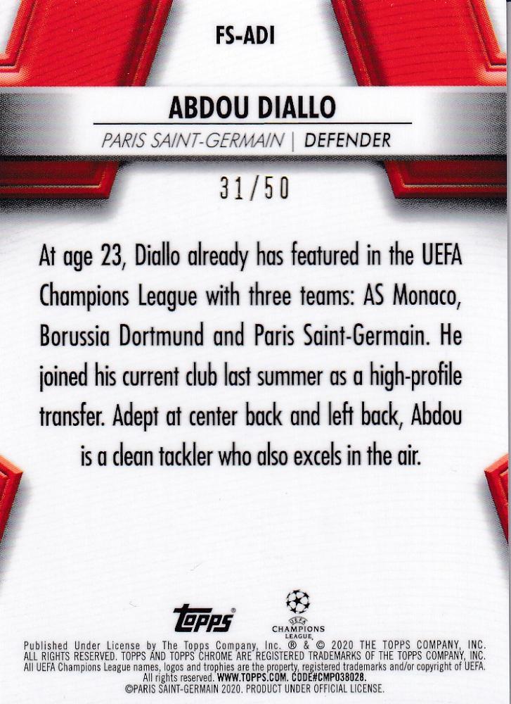 2019-20 Topps Chrome UEFA Champions League Abdou Diallo Future Stars Gold Parallel card numbered 31 of 50