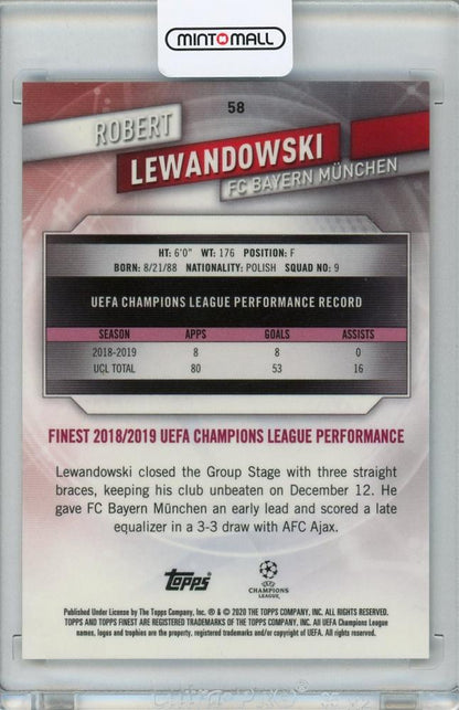 2019-20 Topps Finest UEFA Champions League Robert Lewandowski Base Blue Parallel card number 110 of 150