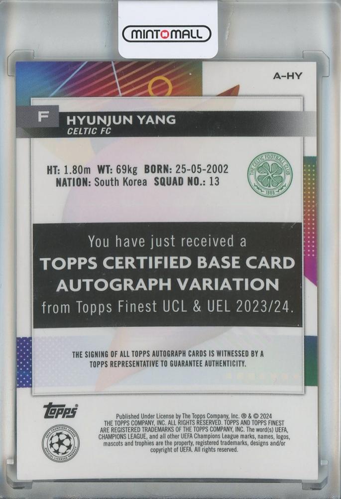 2023-24 Finest UEFA Club Competition Hyunjin Yang Autographs #AHY Celtic FC