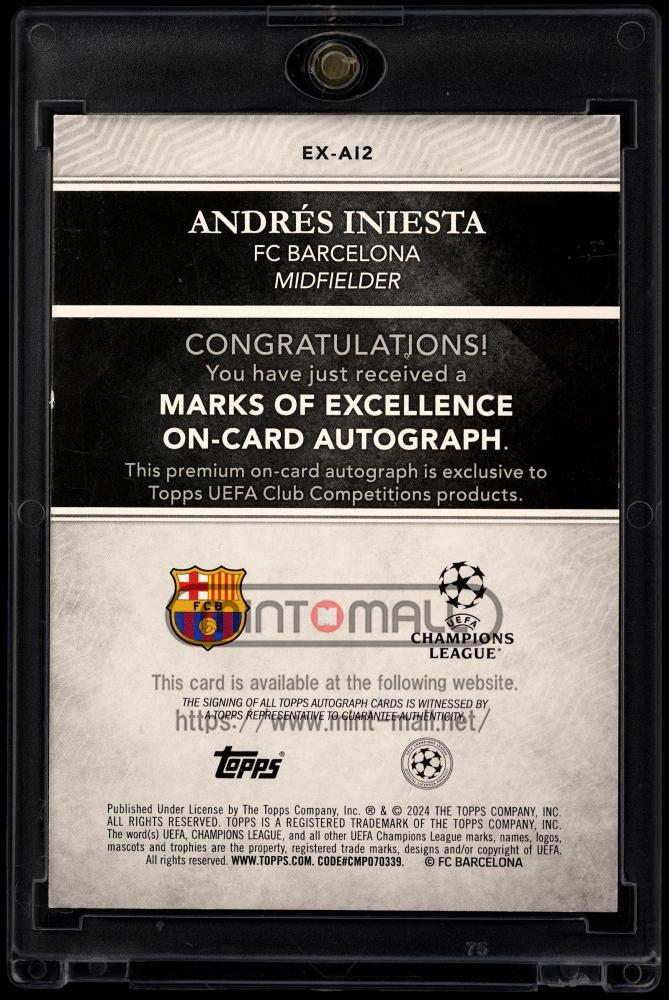 2024-25 Topps Definitive Collection UEFA Club Competitions #EX-AI2 Andres Iniesta Marks of Excellence Autograph Red Foil2/5