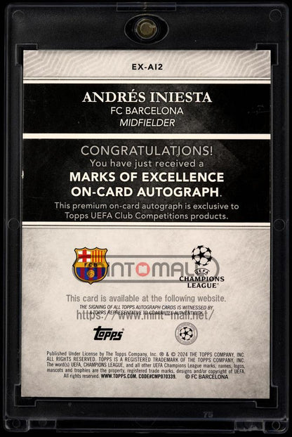 2024-25 Topps Definitive Collection UEFA Club Competitions #EX-AI2 Andres Iniesta Marks of Excellence Autograph Red Foil2/5