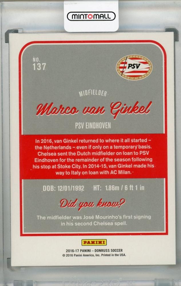 2016-17 Donruss PSV Eindhoven Marco van Ginkel Base Mosaic parallel card numbered 12 out of 15