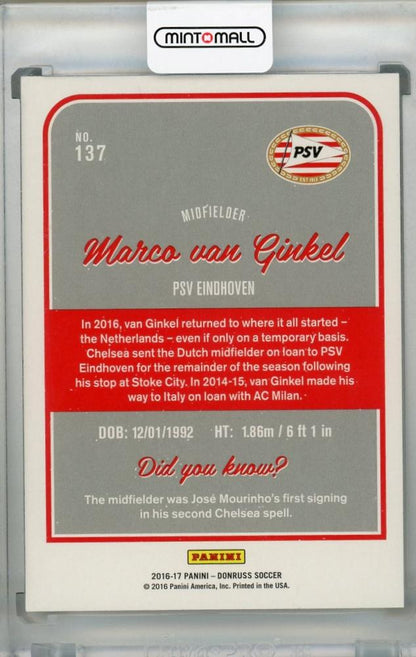 2016-17 Donruss PSV Eindhoven Marco van Ginkel Base Mosaic parallel card numbered 12 out of 15