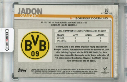 2018-19 Topps Chrome UEFA Champions League Borussia Dortmund Jadon Sancho Base Refractor parallel trading card