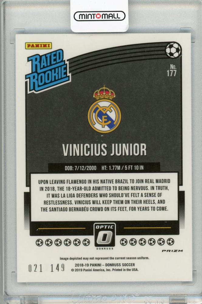 2018-19 Donruss Real Madrid Vinicius Junior Base Optic Aqua parallel trading card 021 out of 149