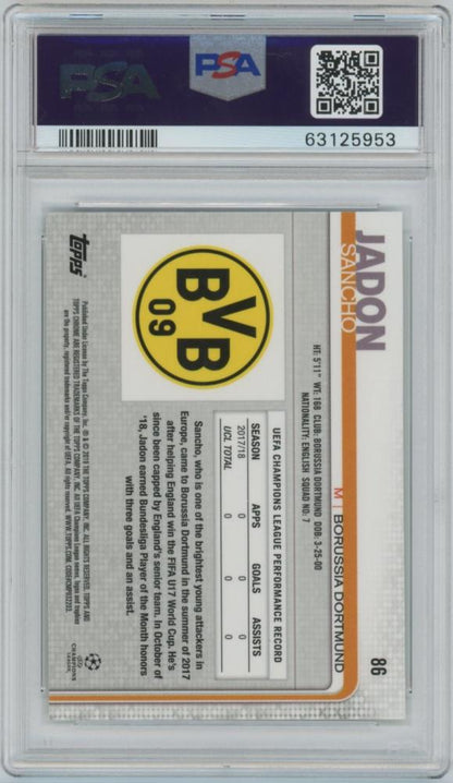 2018-19 TOPPS Chrome UEFA Champions League #86 Jadon Sancho trading card graded PSA9 MINT