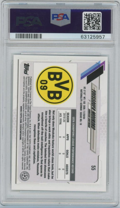 2020-21 TOPPS Chrome UEFA Champions League #55 Youssoufa Moukoko Borussia Dortmund collectible card PSA9 Mint