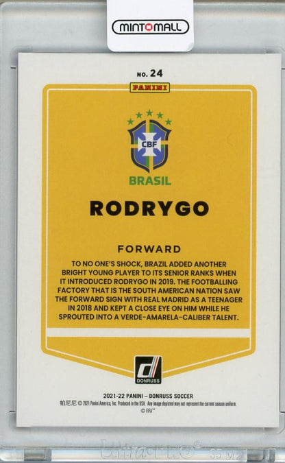 2021-22 Donruss Soccer Road to Qatar Brazil Rodrygo Base Holo Purple Laser parallel card number 44 of 99