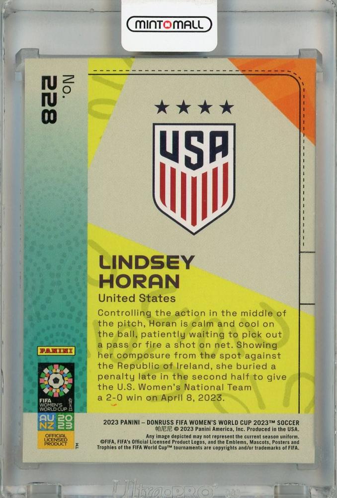 2023 Panini Donruss FIFA Women’s World Cup Lindsey Horan Orange #228 *minor stain on back 21/49 United States