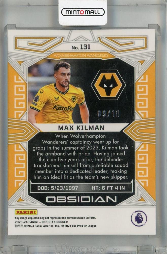 2023-24 Panini Obsidian Max Kilman Gold Flood Electric Etch #131 *minor stain on back 09/10 Wolverhampton Wanderers