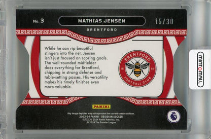 2023-24 Panini Obsidian Mathias Jensen Tunnel Vision Blue Electric Etch #315/30 Brentford