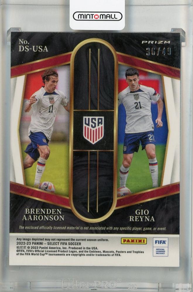 2022-23 Panini Select FIFA United States Brenden Aaronson/Gio Reyna Dual Swatches Purple #7 (Parallel Edition) 36/49