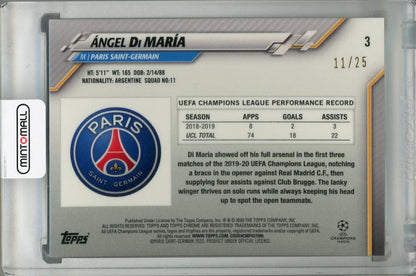 2020-21 Topps Chrome UEFA Champions League Angel Di Maria Paris Saint-Germain Orange base card serial 11 of 25