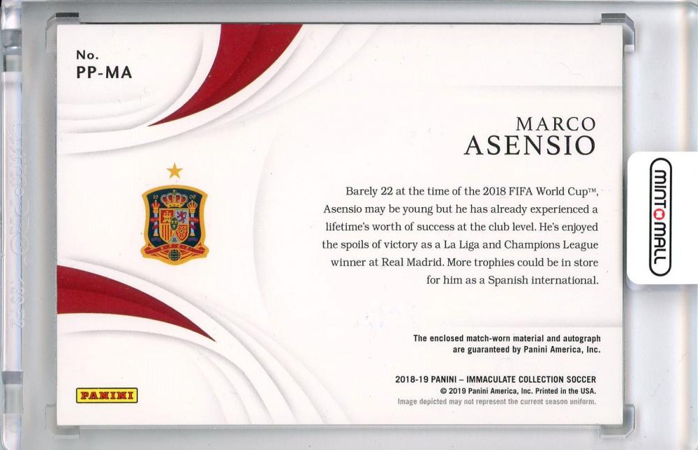 2018-19 PANINI Immaculate Spain Marco Asensio Premium Patch Autographs Gold trading card number 1 of 10